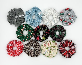 Christmas Winter Cotton Collection Scrunchie - Two Sizes - Regular Extra Large XL - Hair Accessory - Elastic