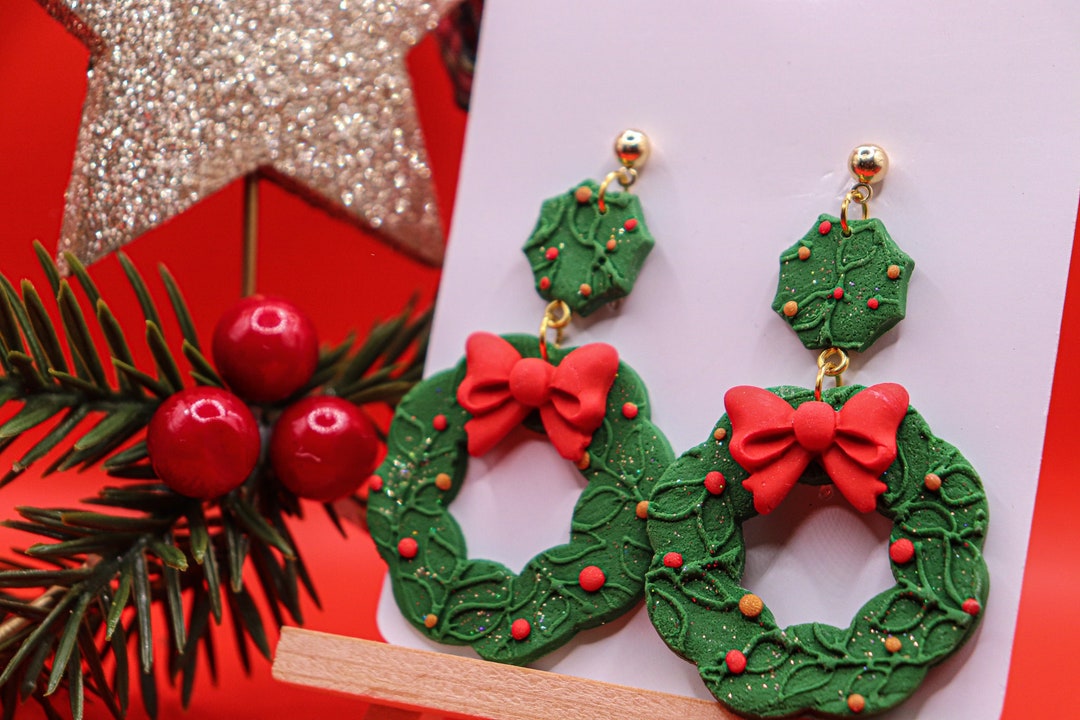 Christmas Earrings Christmas Wreath Earring Handmade Christmas Earrings Handmade Gift Novelty
