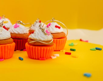Cute Cupcake Birthday Dangle Earrings with Sprinkles
