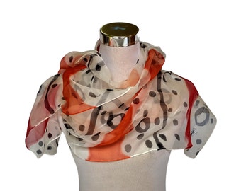 Luxurious Chiffon Silk Scarf in Red, Black, and White - Versatile for Women 18x72 inches