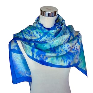Hand-Painted Silk Scarf: Ocean Breeze Abstract Art Shawl