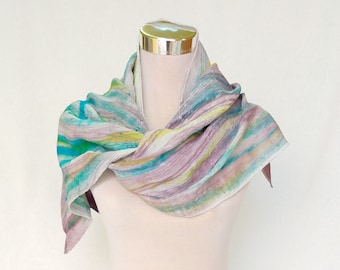 Silk scarf Hand Painted,  Long Multicolor abstract shawl for wife, Trendy scarf, High quality wrap, 18x72 inches