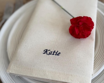 Personalised Embroidered Napkins | Custom Name, Wedding Dinner Party Gift | Place Setting | Name cards