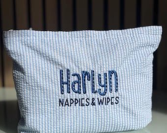 Personalised Baby Bag Pouch | Custom Name Nappy Organiser | Baby Shower Gift | Hospital Bag Essential | Embroidered Baby Gift