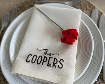 Personalised Embroidered Napkins | Custom Name, Wedding Dinner Party Gift, Party Decoration
