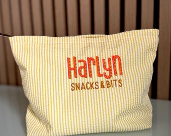 Personalised Pinstripe Snack Bag | Custom Name Essentials Organiser