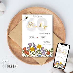 Wildflower(Any Age) Digital Party Invite | Printable Invitation | Elegant 60th Birthday Invitation | Customisable | Instant Download