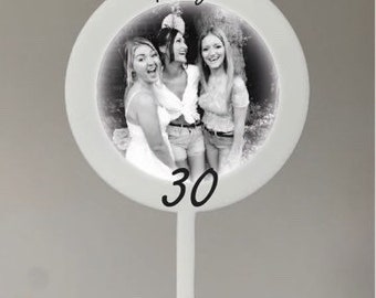 Topo de bolo com foto - Feliz aniversário - Revelação do bebê - Batizado - Casamento - Ocasião especial