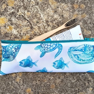 Toothbrush Bag, Travel Toothbrush Holder, Wet Bag, Waterproof, Travel Toiletry Bag, Great Travel Gift, Ocean/Marine Life Print