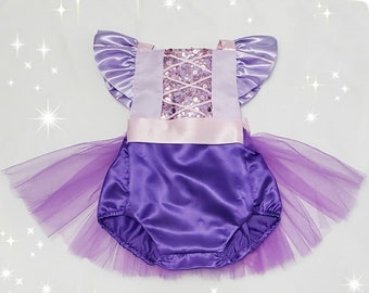 Disney Rapunzel Inspired  Tutu Romper / Note: Cape, Headband and other Accessories Not Included