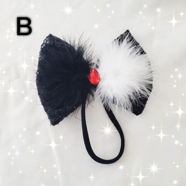 Cruella De Vil Inspired Black Sequin Bow Headband / Cruella Bow / Girl Accessories / Cruella Costume
