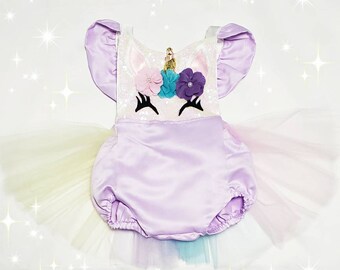 Unicorn Print Tutu Romper / Note: Headband and Accessories Not Included