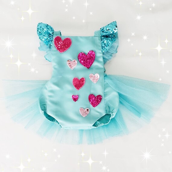 Aqua Love Hearts Valentines Day Tutu Romper/valentines Dress/girl