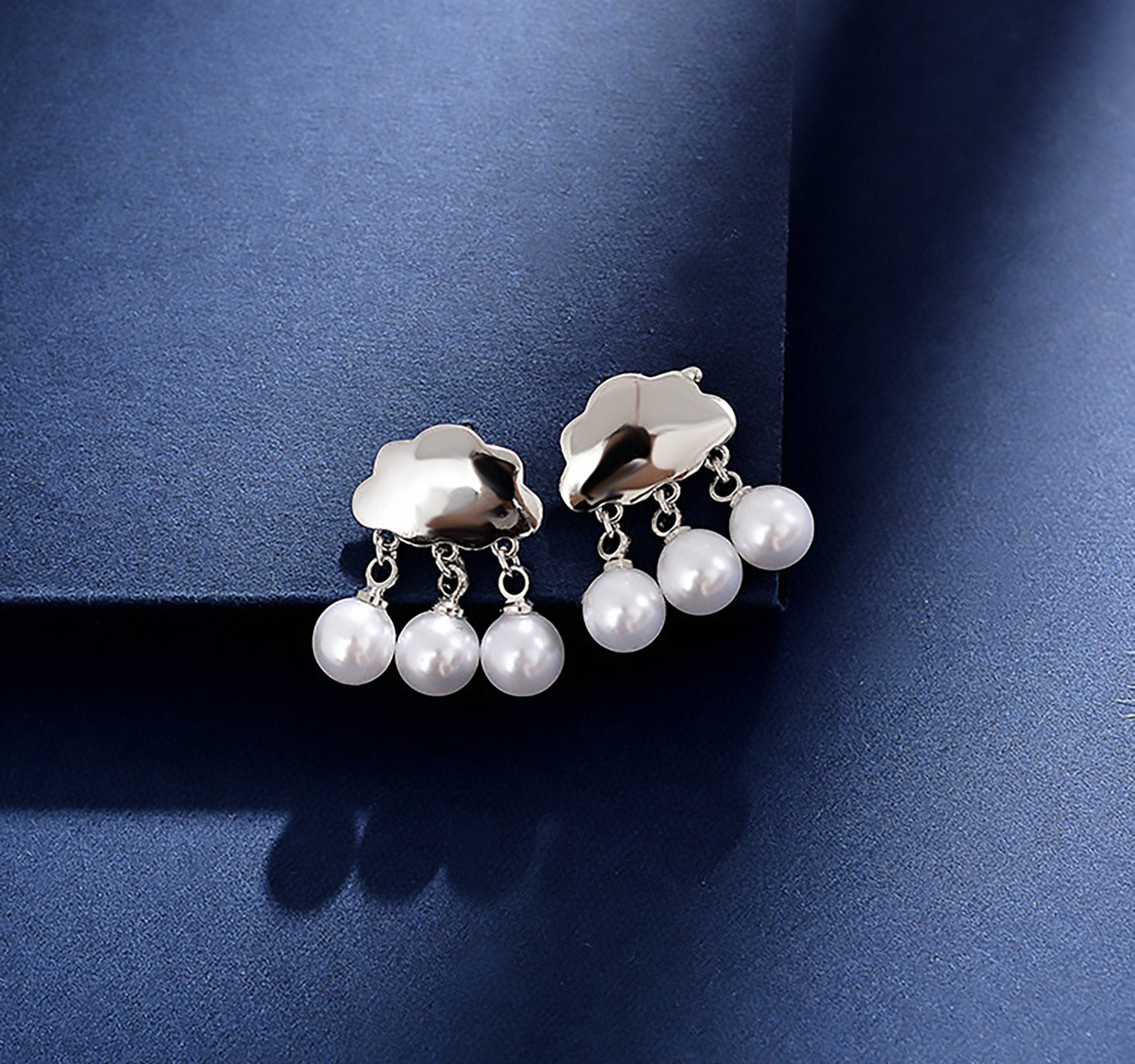 Silver Cloud White Pearl Statement Earrings, Cute Cloud Pearl Earrings ...
