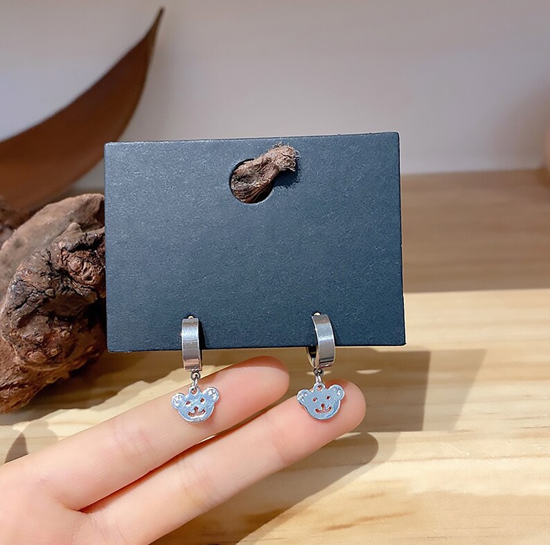 Silver Bear Little Hoop Earrings Dainty and Small Bear Hoop Earrings Bear Huggie Earrings 925 silver posts Hypoallergenic Gift for her