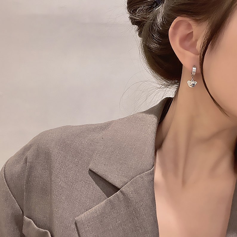 Silver Bear Little Hoop Earrings Dainty and Small Bear Hoop Earrings Bear Huggie Earrings 925 silver posts Hypoallergenic Gift for her