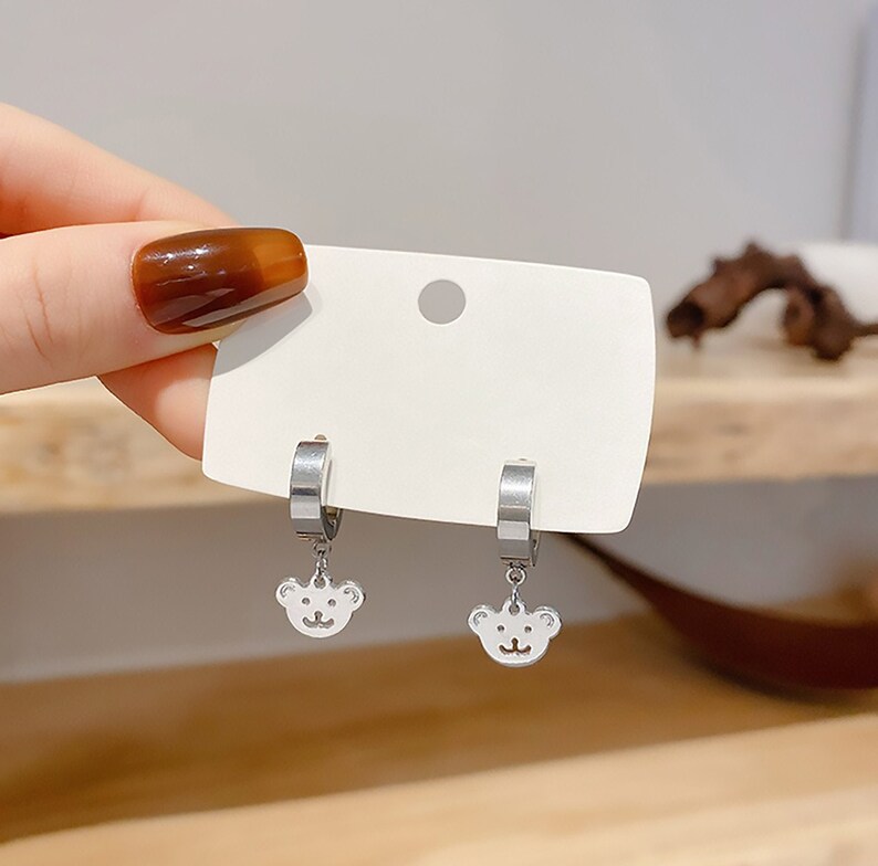 Silver Bear Little Hoop Earrings Dainty and Small Bear Hoop Earrings Bear Huggie Earrings 925 silver posts Hypoallergenic Gift for her