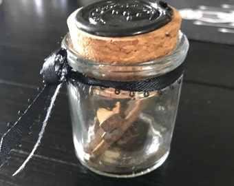 Iron nails in Decorated 2oz cork Jar * Witch - Pagan - Shaman - Druid - Occult * Witchcraft Supplies