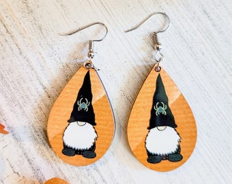 Gnome Halloween Earrings, Spider Earrings, Halloween, Gnome, Teardrop Earring, Sublimation Earring, Gnome Earring, Fall, Halloween Gnome