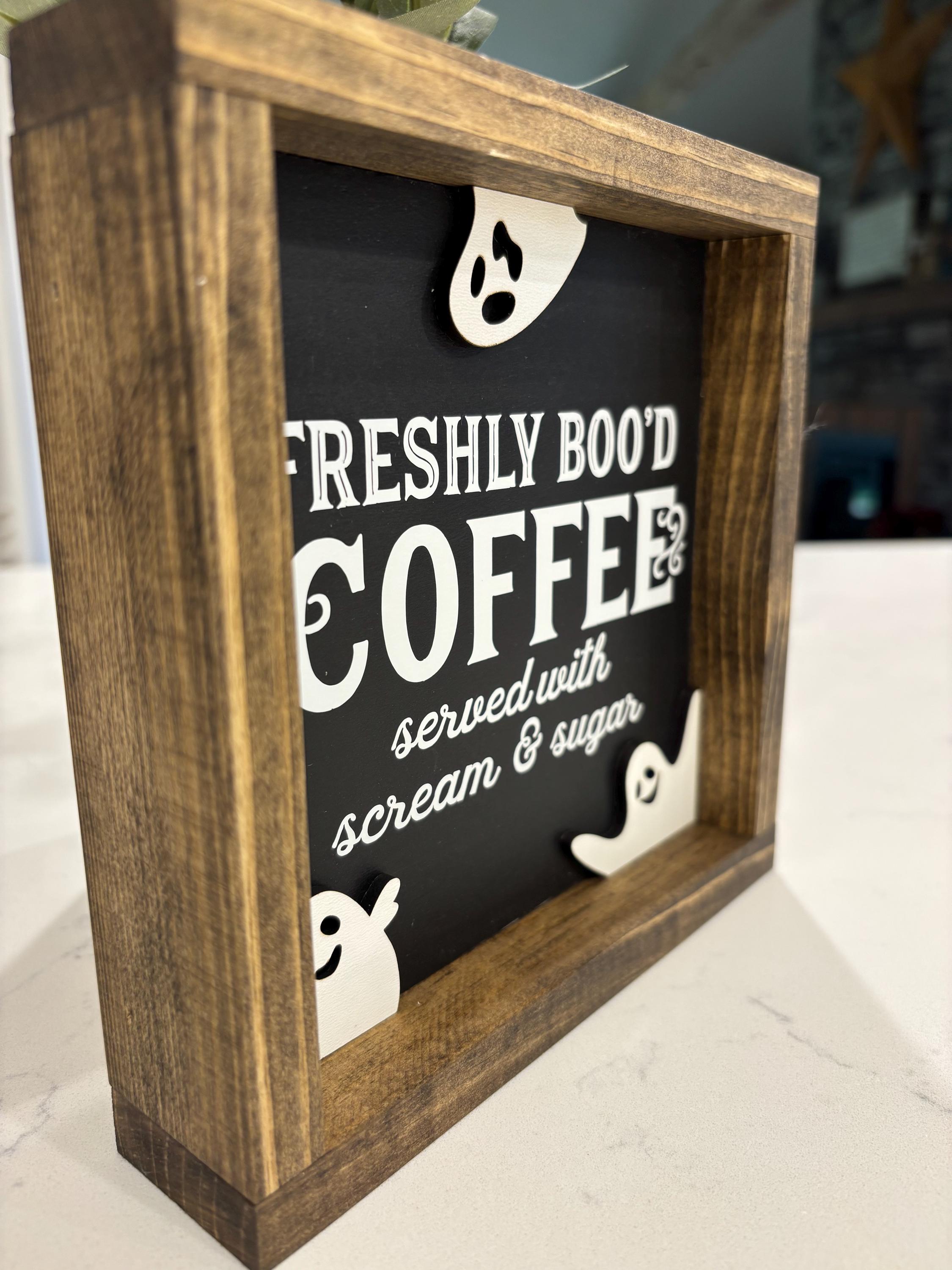 Freshly Boo'd Coffee Sign, Boo Ghost Coffee Bar Frame Sign, Boo'd ...
