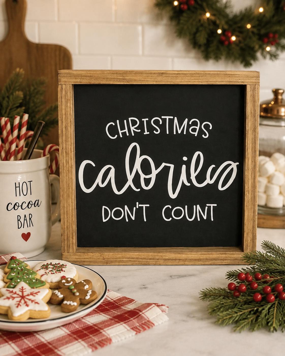 40 Festive Christmas Kitchen Decor Ideas to Spice Up Your Home: Jolly Touches for a Merry Cooking Space 17 Christmas Calories Don't Count Wood Sign, Funny Farmhouse Kitchen Decor