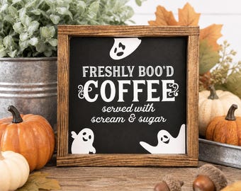 Freshly Boo'd Coffee Bar Sign, Halloween Ghost Decor