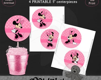 Centres de table imprimables de 5 pouces Minnie, décorations de fête Minnie, centres de table imprimables Minnie rose, téléchargement immédiat