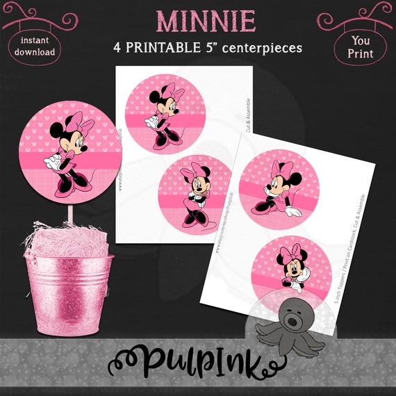Minnie Mouse Centros de mesa redondos, Descarga Inmediata, Decoración de  cumpleaños de Minnie, Minnie rosa, Fiesta Minnie -  España