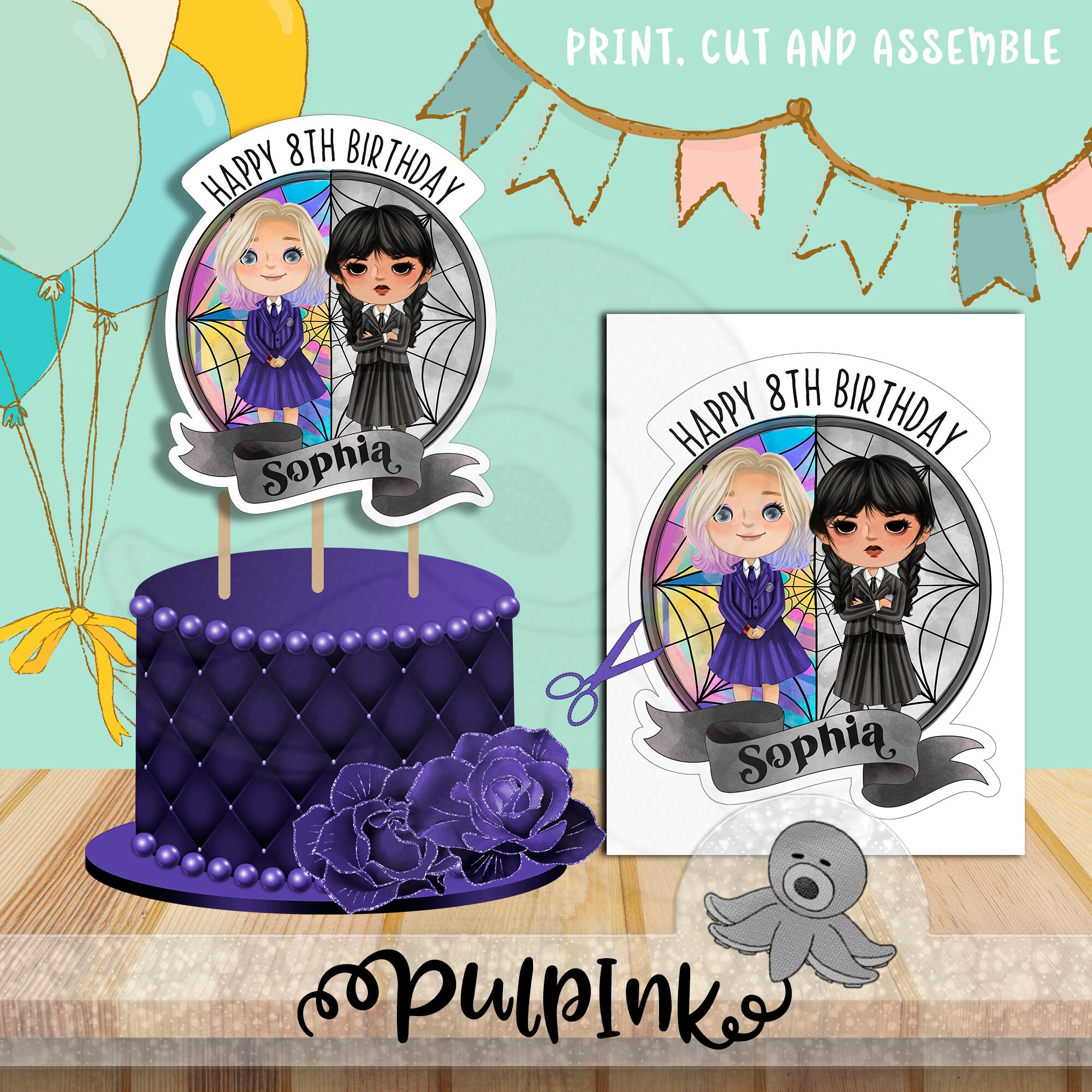 WEDNESDAY ADDAMS et Enid inspiré Cake Topper imprimable et Etsy Canada