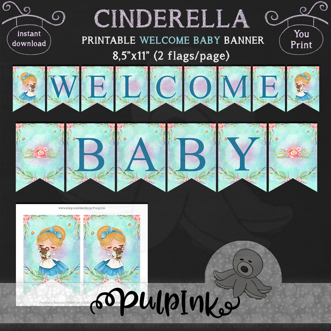 Princesses Printable Welcome Baby Banner, Princesses Party Decorations ...