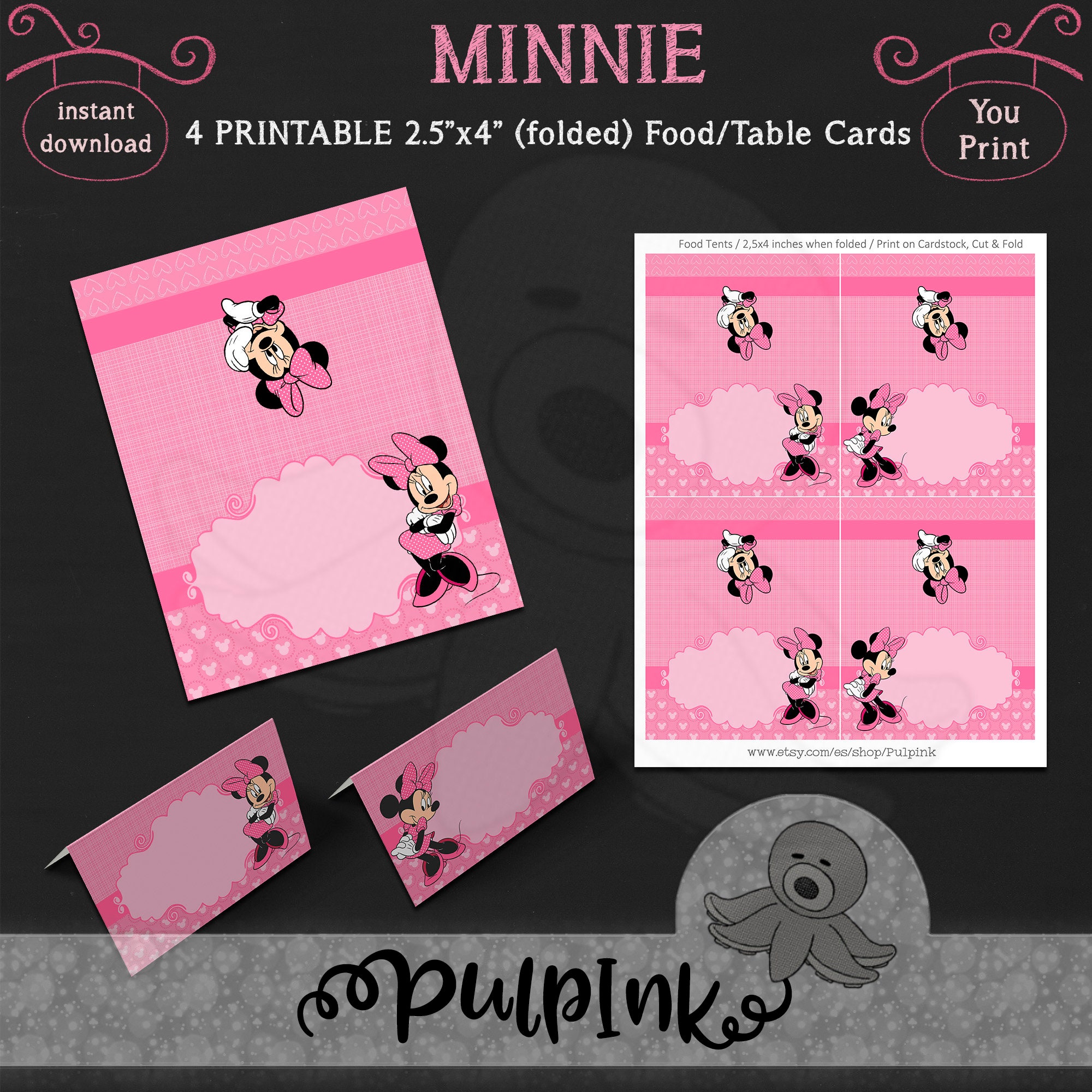 Pink Minnie Mouse Food Labels 4 Designs Minnie Mouse Buffet - Etsy