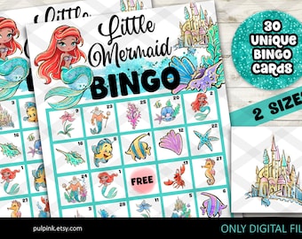 Little MERMAID Printable BINGO game | Instant Download Printable Bingo Game | Cute Printable Bingo | Little Mermaid Bingo
