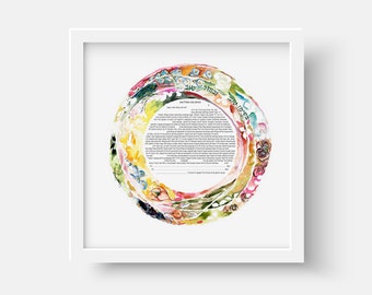 Flow of Love Ketubah / Floral Round Ketuba / Jewish Wedding Ketubah / Watercolor art Ketubah