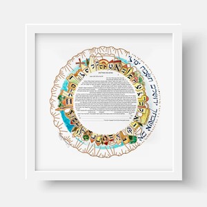 The Glory of Jerusalem Ketubah Art - Round Jewish Calligraphy Painting