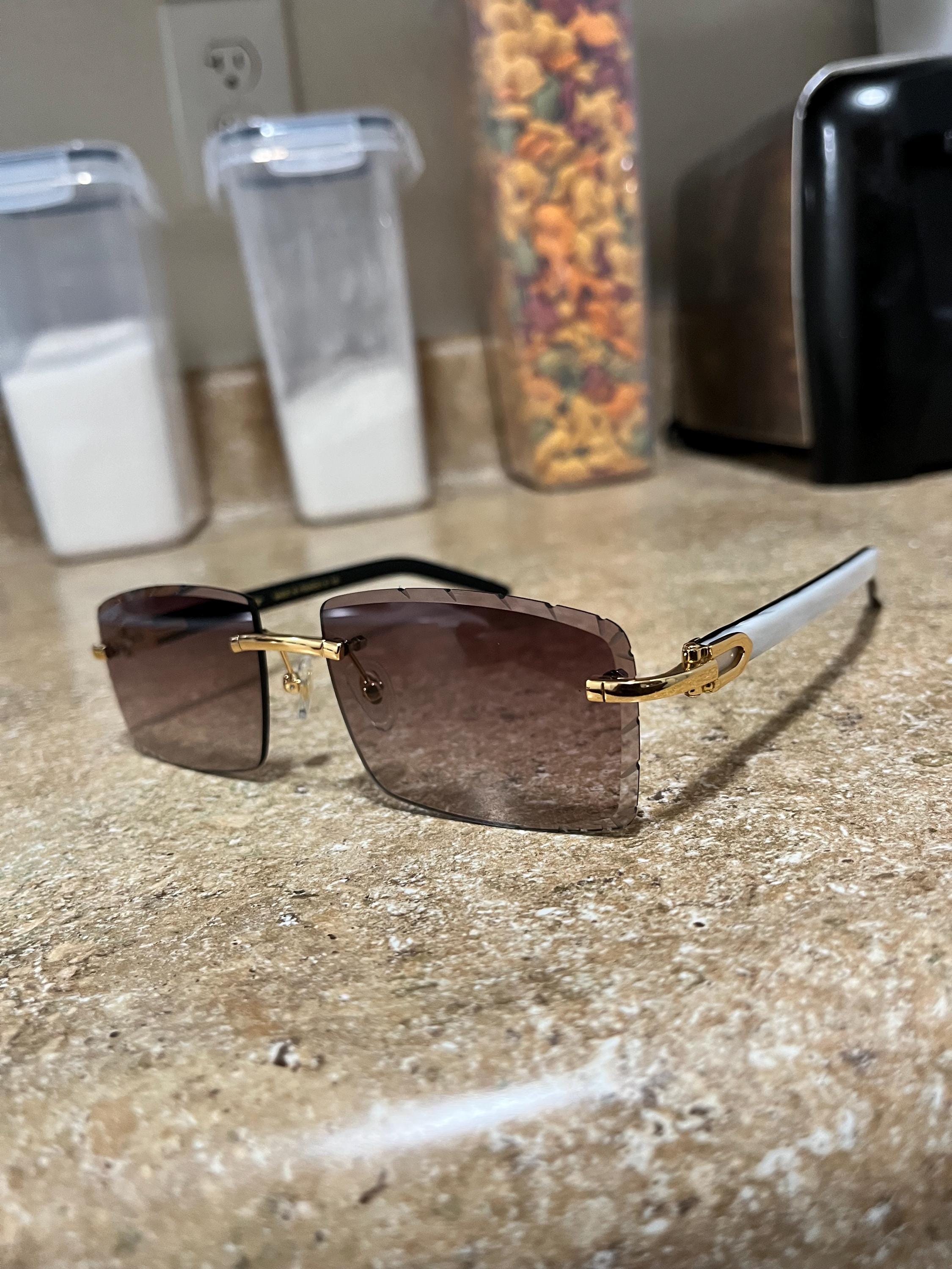 【美品・希少】Cartier カルティエ サングラス ホワイト×ゴールド CARTIER カルティエ サングラス ヴィンテージ アイウェア 石目調