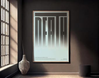 Death Typography Poster Set – Minimalist Navy and Light Blue Printable Art – Modern Digital Poster Wall Decor