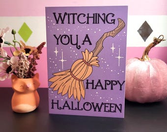 Witching You a Happy Halloween Printable Greeting Card - Etsy