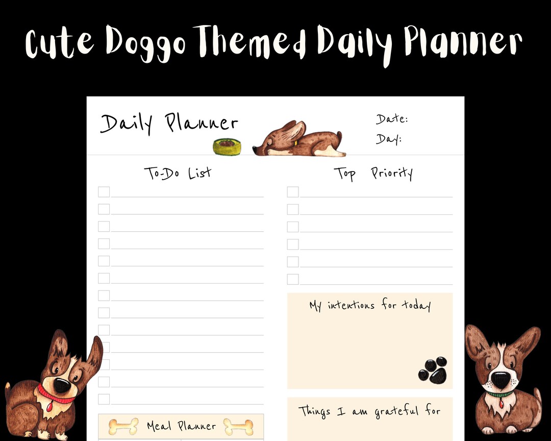 Cute Daily Planner Dog Themed Daily Planner Digital Daily Etsy