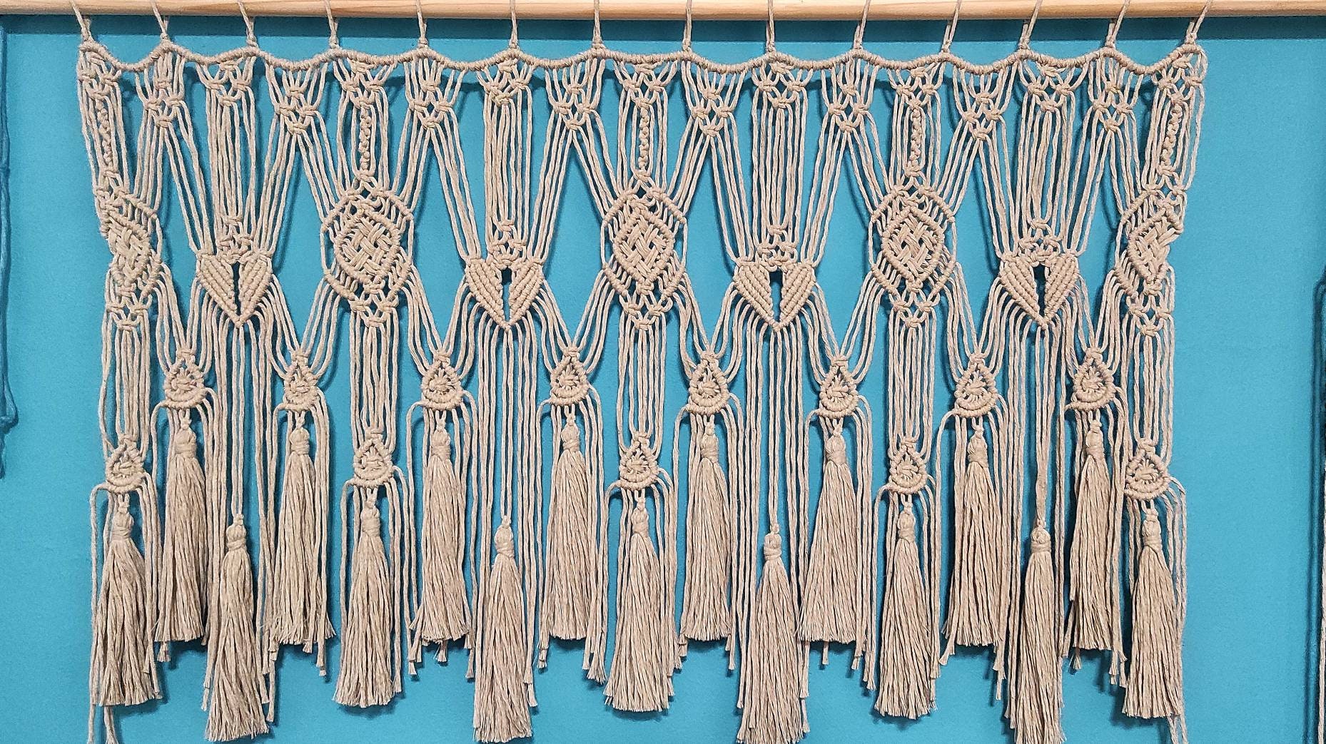 Macrame Window Design Handmade Macrame Window Curtain, Mustard Decor Valance, W34