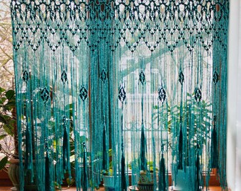 Boho Macrame Curtain, Wall Hanging, Window Decor, 42x36