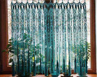 Handmade Macrame Curtain, Boho Window Valance, Wall Hanging