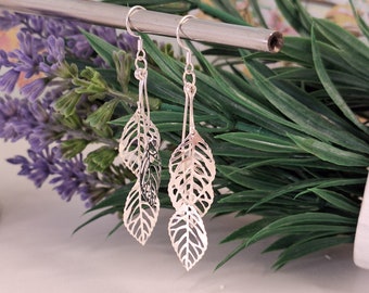 Minimalistic Long Leaf Statement Earring, Silver leaf Jewellery, Gift for Nature Lovers (Silver 925 Hook)