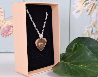 Modern Copper Heart and Silver 925 Minimalistic  Necklace, Contemporary layered Necklace, Anniversary Gift for Her, Handmade Heart Jewellery