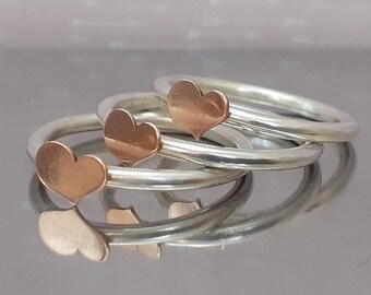 925 Heart Sterling Silver Ring, Copper Heart Ring, Stacking Ring Silver, Copper Heart Ring, Copper and Silver Ring, Mixed Metal Heart Ring.