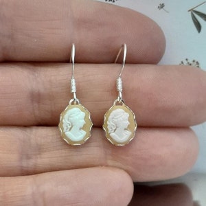 Greek Goddess Peach Cameo Earrings, Cameo Earrings, Silver 925 Earrings, Peach and white Cameo Earrings, Oval Cameo Earrings.