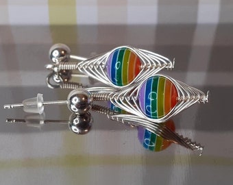 Baby Rainbow studs, Wire twisted Fun Earrings, Hippy Earrings, Studs for Festivals.