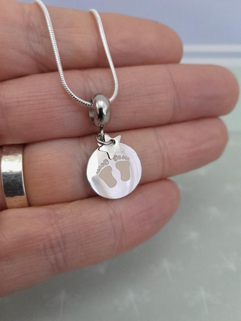 Personalised Mothers Baby Feet Necklace with birthstone Name