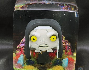 The Nun Funko Pocket Pop in Resin Cube, Classic Horror Movie Collectable, Custom Funko Pop Display, Halloween Slasher Gift