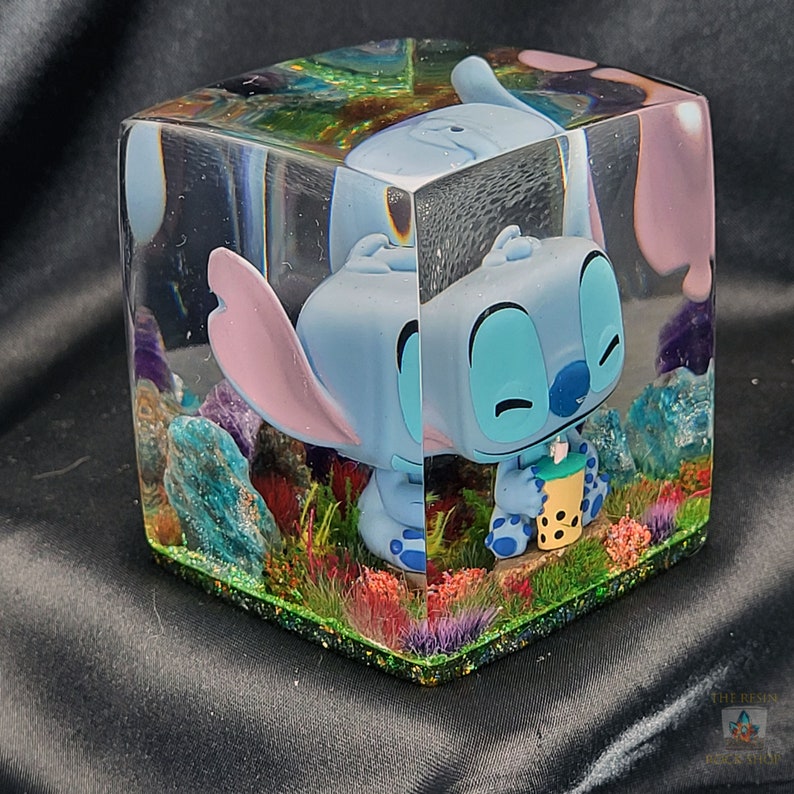 Stitch With Bubble Tea Funko Pocket Pop in Resin Cube Diorama Etsy