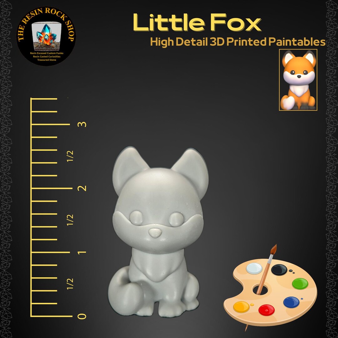 2.5-inch High Resolution 3D Printed Paintable Cute Little Fox, Fun ...